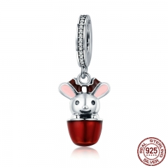 Authentic 925 Sterling Silver Fancy Rabbit Cup Charm Pendant fit Women Bracelet & Necklaces DIY Jewelry Making SCC623 CHARM-0672
