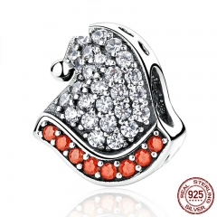 Lovely 925 Sterling Silver Red & White Christmas Hats Bead Charms fit Women Bracelets Fine Jewelry Christmas Gift SCC071 CHARM-0154