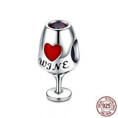 Trendy New 925 Sterling Silver Wine Cup Heart Pave Charm Beads fit Charm Bracelets & Necklaces Jewelry Making SCC788 CHARM-0800