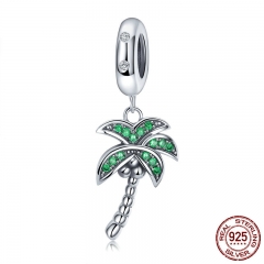 High Quality 925 Sterling Silver Coconut Tree Charm Green CZ Pendant fit Charm Bracelets DIY Jewelry Making SCC697 CHARM-0739