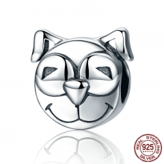 100% 925 Sterling Silver Cute Little Smile Dog Doggy Animal Face Charm Beads fit Women Charm Bracelet DIY Jewelry SCC195 CHARM-0304