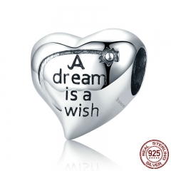 Authentic 100% 925 Sterling Silver Dream is Wish Charms Beads fit Women Bracelets Necklaces Jewelry Accessories SCC428 CHARM-0400