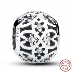 Original Beads Fit Charm Bracelet 925 Sterling Silver Intricate Lattice Openwork Ball With Clear CZ DIY Jewelry PAS060 CHARM-0007