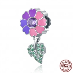 Authentic 925 Sterling Silver Color Enamel Flower Tree Leaves Pendant Beads fit Charm Bracelets & Necklace Jewelry BSC003 CHARM-0769