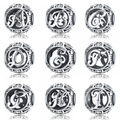 Hot Sale 925 Sterling Silver Letter Collection A to Z Alphabet Charms Beads fit Women Charm Bracelet DIY Jewelry Making CHARM-0932