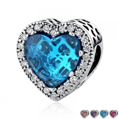 925 Sterling Silver Jewelry Radiant Hearts Beads Charms Fit Bracelets Women 4 Color Stone Mother's Day Gift PSC054 CHARM-0231