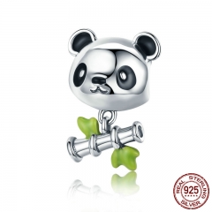 Real 100% 925 Sterling Silver Lovely Bamboo & Panda Animal Charm fit Girls Charm Bracelet DIY Jewelry Girls Gift SCC325 CHARM-0519
