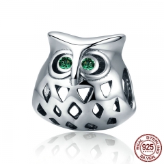 New Arrival 925 Sterling Silver Lovely Owl Openwork Clear CZ Animal Charms fit Women Bracelets Jewelry Making SCC424 CHARM-0374