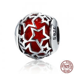 925 Sterling Silver Abstract Silver Star Charm Fit Bracelet & Necklace Jewelry Accessories With Red CZ SCC509 CHARM-0063