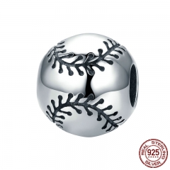 Sport Collection Real 925 Sterling Silver Sport Baseball Round Ball Beads Fit Charm Bracelet DIY Jewelry S925 SCC449 CHARM-0512