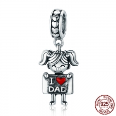 Authentic 925 Sterling Silver I Love Dad Mom Lovely Girl Boy Charm Pendant fit Charm Bracelet & Necklaces Jewelry SCC690 CHARM-0734