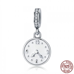 100% Genuine 925 Sterling Silver Clock Happy Time Engrave Pendant Charm fit Women Bracelet Sterling Silver Jewelry SCC657 CHARM-0688