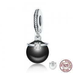 100% 925 Sterling Silver 2 Colors Elegant Imitation Pearl & Clear CZ Pendant Charm fit Charm Bracelet Jewelry SCC572 CHARM-0649
