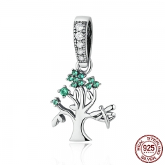 Genuine 925 Sterling Silver Vivid Green Tree of Life Pendant Charms fit Bracelets Women DIY Beads & Jewelry Making SCC117 CHARM-0220