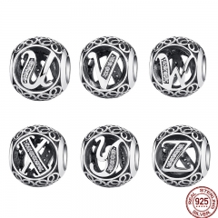ANNIVERSARY SALE 2018 925 Sterling Silver Vintage A to Z, Clear CZ 26 Letter Alphabe Bead Charms Fit Bracelets & Bangles Jewelry CHARM-0176