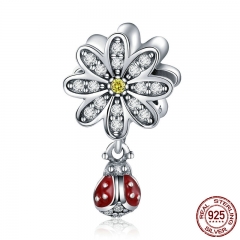 Trendy 925 Sterling Silver CZ Daisy Flower Ladybug Pendant Charms fit Bracelet Necklace DIY Accessories Jewelry SCC727 CHARM-0771