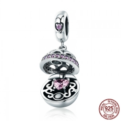 Authentic 925 Sterling Silver Love Gift Box Dangle Ball Charm Pendant fit Women Charm Bracelet & Necklaces Jewelry SCC689 CHARM-0735