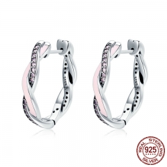 Authentic 100% 925 Sterling Silver Pink & Clear CZ Twist Of Fate Hoop Earrings for Women Fashion Earrings Jewelry SCE297 EARR-0305
