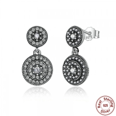 925 Sterling Silver Radiant Elegance Earrings Clear CZ Crystals Surrounded Ancient Silver Women Drop Earings PAS471 EARR-0039