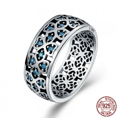 100% 925 Sterling Silver Petals of Love Sweet Clover Blue CZ Finger Rings for Women Engagement Jewelry S925 Gift SCR064 RING-0146