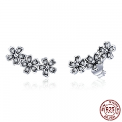 Fashion 925 Sterling Silver Stackable Daisy Flower Clear CZ Stud Earrings for Women Sterling Silver Jewelry Gift SCE419 EARR-0433
