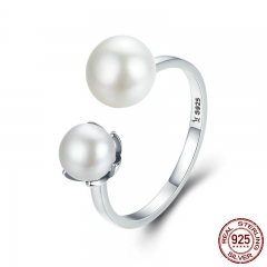 Genuine 100% 925 Sterling Silver Double Ball Finger Ring Adjustable Women Ring Luxury Sterling Silver Jewelry SCR192 RING-0257