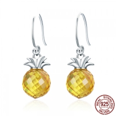 100% 925 Sterling Silver Hanging Pineapple Crystal Hanging Drop Earrings for Women Sterling Silver Jewelry Gift SCE265 EARR-0271
