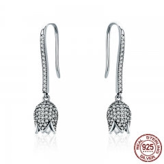 925 Sterling Silver Dazzling CZ Tulip Flower Petal Female Drop Earrings for Women Luxury Earrings Silver Jewelry SCE301 EARR-0317