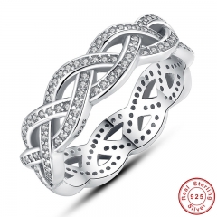 Authentic 925 Sterling Silver Sparkling BRAIDED Pave RING for Women Wedding Luxury Exaggerated Big Twisted Jewelry PA7111 RING-0040