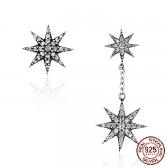 Trendy 100% 925 Sterling Silver Sparkling Star & Snowflake Drop Earrings for Women Authentic Silver Jewelry Bijoux SCE108 EARR-0186