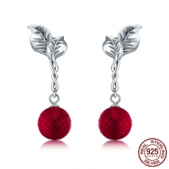 Summer Collection 100% 925 Sterling Silver Summer Fruit Red Crystal Drop Earrings for Women Fine Silver Jewelry SCE356 EARR-0353
