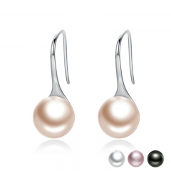 925 Sterling Silver 4 Color Round Imitation Pearl Drop Earrings Women Sterling Silver Jewelry Oorbellen Brincos SCE146 EARR-0211