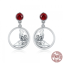 Authentic 100% 925 Sterling Silver Butterfly Feather Shape Drop Earrings for Women Fashion Silver Jewelry Gift SCE342 EARR-0360