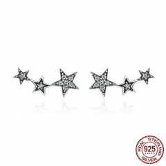 Authentic 925 Sterling Silver Sparkling CZ Exquisite Stackable Star Stud Earrings for Women Jewelry Christmas Gift SCE175 EARR-0221