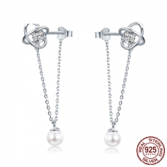 Fashion Genuine 925 Sterling Silver Line Wave Geometric Long Chain Drop Earrings for Women Sterling Silver Jewelry SCE288 EARR-0319