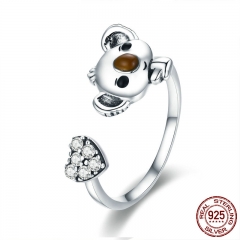 Animal Collection Real 925 Sterling Silver Lovely Koala Shape Adjustable Open Size Ring Sterling Silver Jewelry SCR355 RING-0395