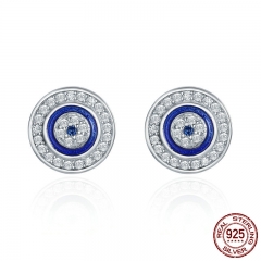 Hot Sale Authentic 925 Sterling Silver Blue Eye Round Stud Earrings for Women Fashion Sterling Silver Jewelry SCE148 EARR-0254
