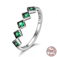 High Quality 925 Sterling Silver Stackable Square Green CZ Finger Rings for Women Wedding Engagement Jewelry Gift SCR097 RING-0202