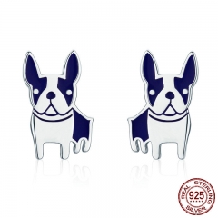 Hot Sale Genuine 925 Sterling Silver French Bulldog Small Stud Earrings for Women Sterling Silver Jewelry Brincos SCE328 EARR-0333