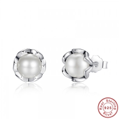 925 Sterling Silver Cultured Elegance Stud Earrings With White Fresh Water Cultured Pearl Sterling Silver Jewelry PAS420 EARR-0015