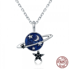 Trendy Genuine 925 Sterling Silver Secret Planet Sparkling Star Pendant Necklace for Women Sterling Silver Jewelry SCN230 NECK-0211