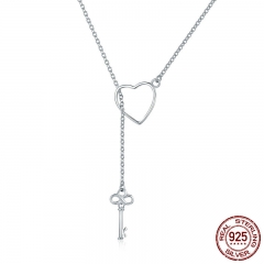 925 Sterling Silver Sweet Key of Heart Lock Link Chain Necklaces & Pendants Women Luxury Sterling Silver Jewelry SCN107 NECK-0086