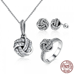 Authentic 100% 925 Sterling Silver Sparkling Love Knot Weave Jewelry Sets Sterling Silver Jewelry Accessories ZHS001 SET-0002