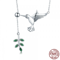Authentic 925 Sterling Silver Spring Bird & Tree Leaf Leaves Dangle Pendant Necklace for Women Silver Jewelry SCN217 NECK-0169