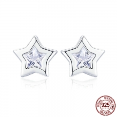 Nueva Llegada De Plata 925 Estrella Brillante Circón Cúbico Aretes Pequeños Para Mujeres Moda Pendientes Joyeria Sce437 EARR-0506