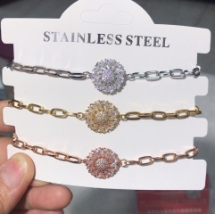 cadena de acero inoxidable con pulsera de diamantes con dije de cobre TTTB-0062