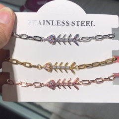 cadena de acero inoxidable con pulsera de diamantes con dije de cobre TTTB-0137