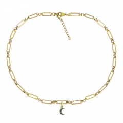 collar de cuentas de eslabones cubanos chapado en oro de acero inoxidable para mujer  PSS389