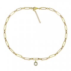 collar de cuentas de eslabones cubanos chapado en oro de acero inoxidable para mujer  PSS366