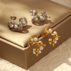 Pendientes de moda de alta calidad chapados en oro de acero inoxidable para mujer  ES-3079